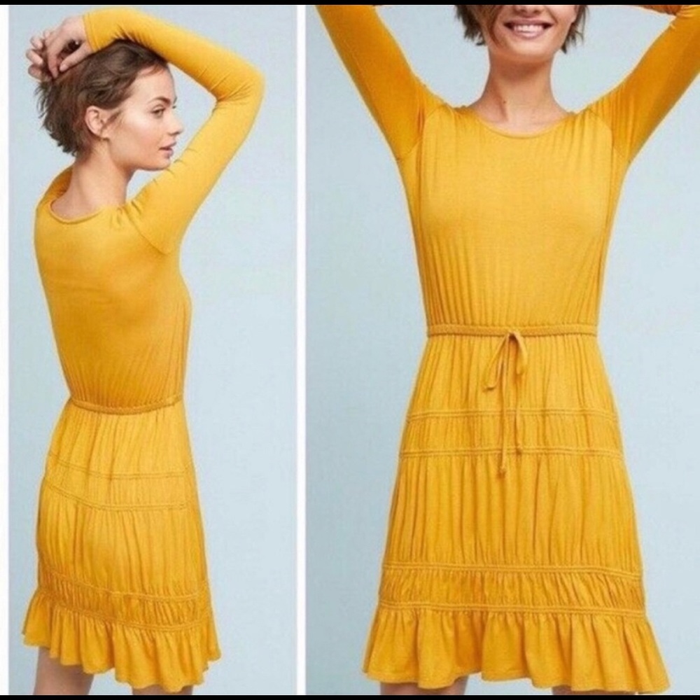 Anthropologie Dolan Left Coast Mustard Tiered Dress MP